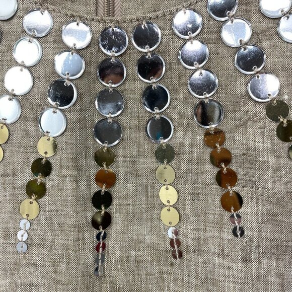 Tory Burch 100% Linen Size 2 Tan Embellished Sleeveless Blouse Top - Picture 3 of 6